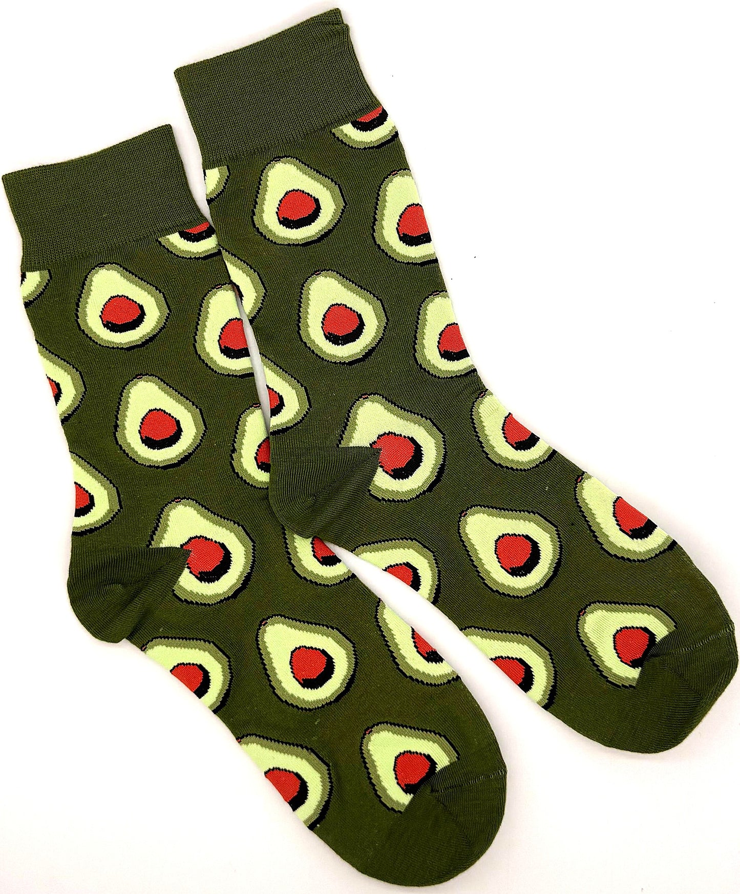 Avocado-patterned socks with a white background