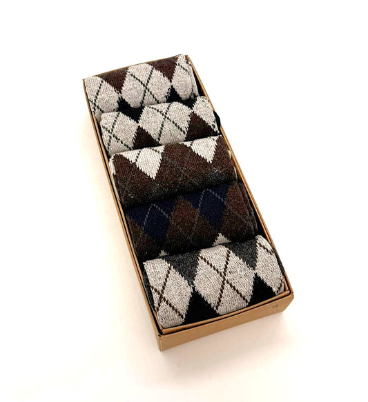 classic argyle diamond pattern crew socks gift box 5 pair set