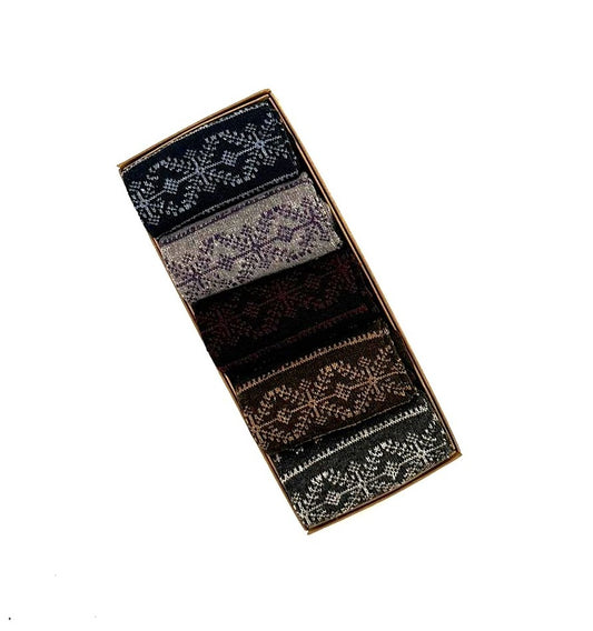 nordic pattern crew socks gift box 5 pair set