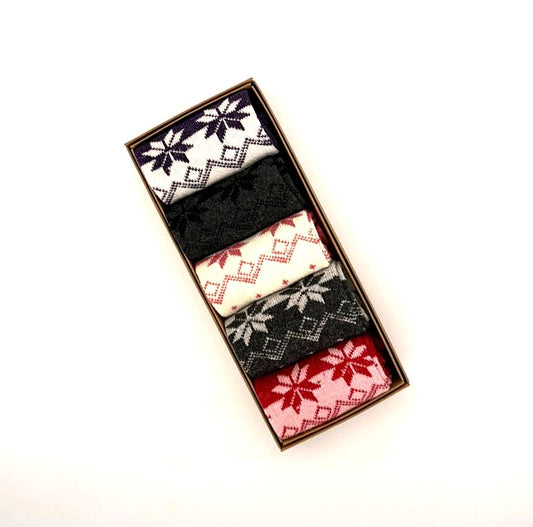 nordic snowflake pattern crew socks gift box 5 pair set