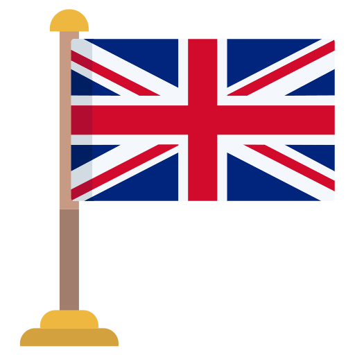 Union Jack flag on a pole with a white background